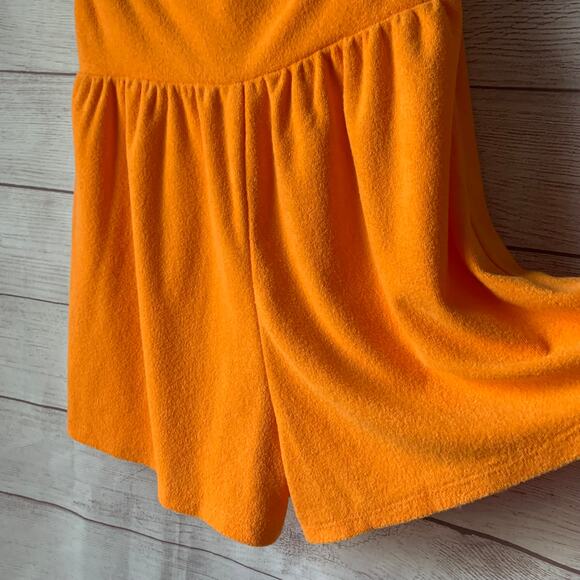 Wild Fable Orange Terry Cloth Romper Short Outfit Bow Front Keyhole Halter Tie S - Picture 5 of 11